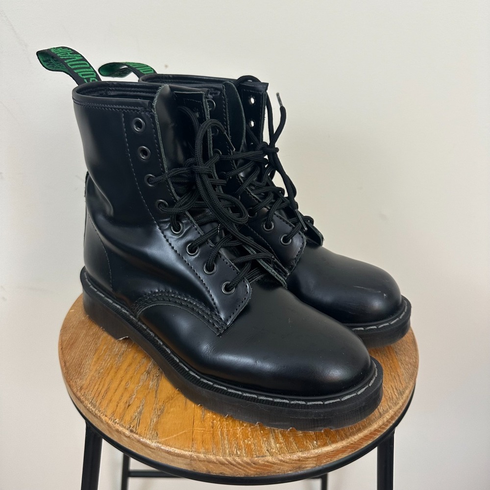 Solovair Hi-Shine 8 Eye Mens Black Leather Suspension Soles 7.5 US Derby Boots